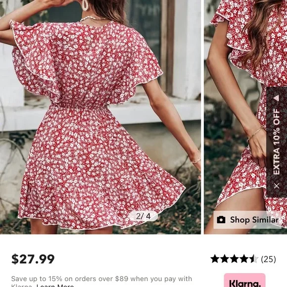 Cupshe Luciana v neck flared sleeve ditsy red a shape dress - Picture 3 of 6